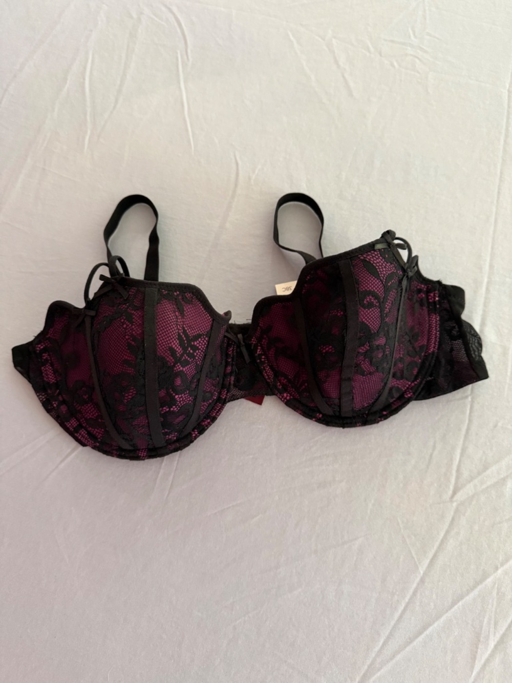 Hot Pink & Black Lace Push Up Bra Set - Adore Me - Size 38C, New - Picture 2 of 9